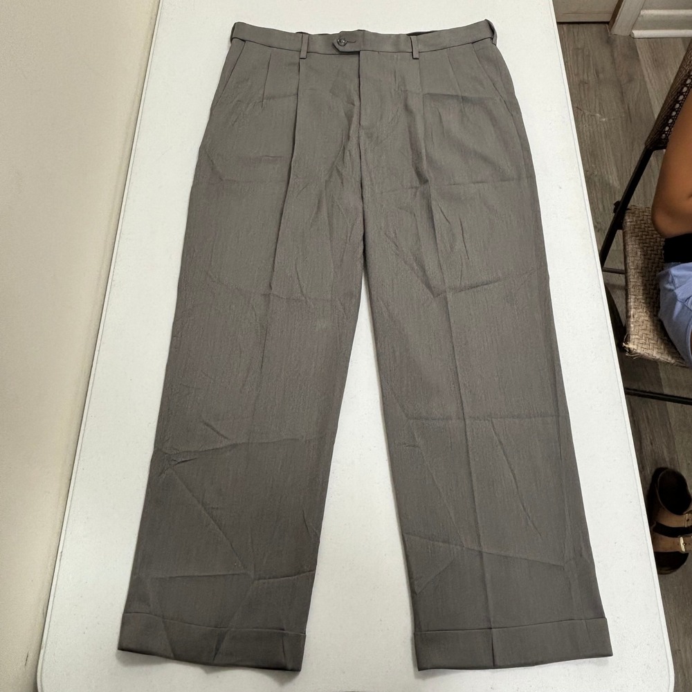 Savane Mens Pleated Flex Waist Straight Fit Dress Pants Gunmetal‎ 36x29